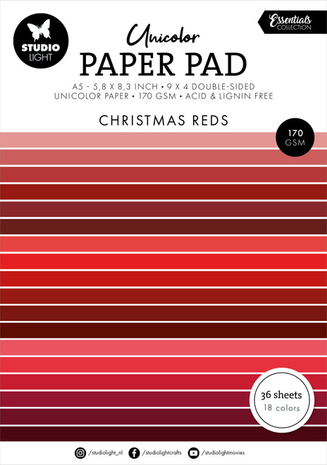 Studio Light Unicolor Essentials Paper Pad 5.83"X8.25"-Nr. 205, Christmas Reds 5A0023K7-1G6JM - 8713943152836