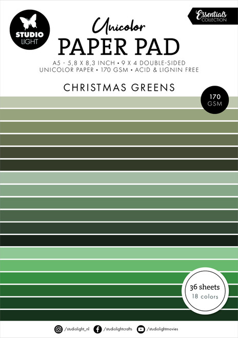 Studio Light Unicolor Essentials Paper Pad 5.83"X8.25"-Nr. 206, Christmas Greens 5A0023K9-1G6JV - 8713943152843