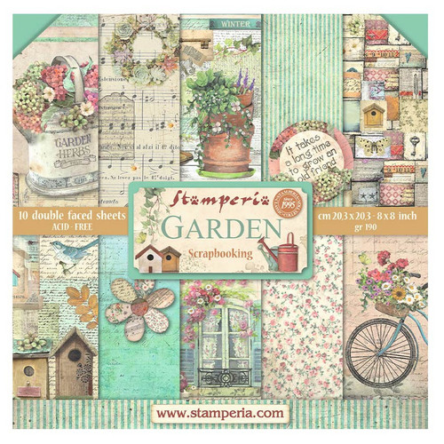Stamperia Double-Sided Paper Pad 8"X8" 10/Pkg-Garden - 5A0022QG-1G5Q6 - 5993110034117