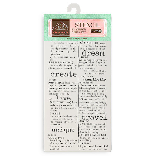 Stamperia Stencil 4.92"X9.84"-Happiness Secret Diary Dictionary - 5A0022R7-1G5R3 - 5993110034049