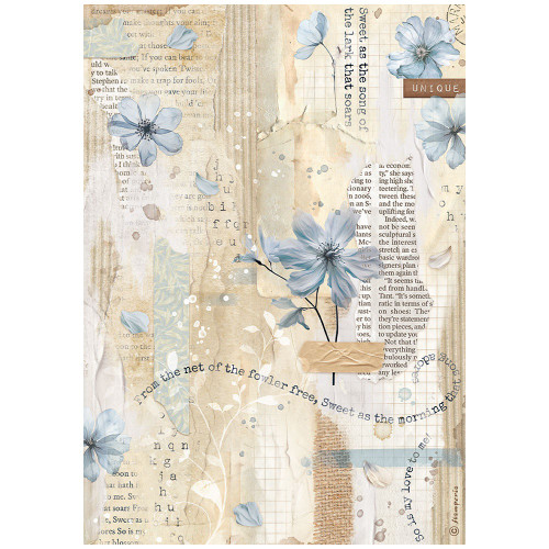 Stamperia Rice Paper Sheet A4-Happiness Secret Diary Blue Flower - 5A0022R5-1G5RD - 5993110033899
