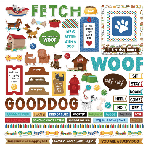Hot Diggity Dog Stickers 12"X12"-Elements - 5A002572-1G85F - 709388345917