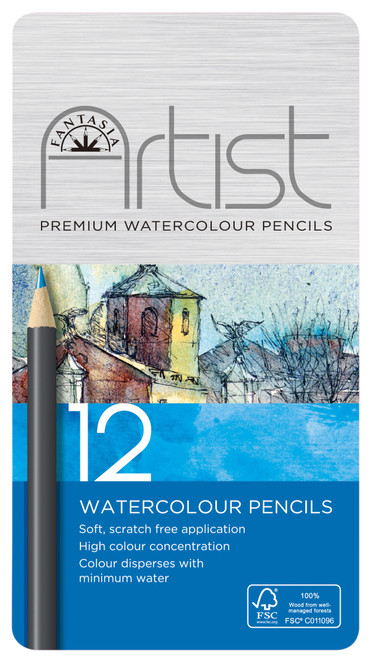 Fantasia Premium Watercolor Pencil Tin 12/Pkg-Assorted Colors A500244X-G17GP - 7640170910070