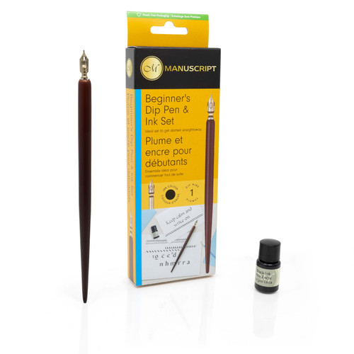 Manuscript Beginner's Dip Pen & Ink Set-Round Hand W/Holder & Black Ink 5A0025S2-1G8JQ