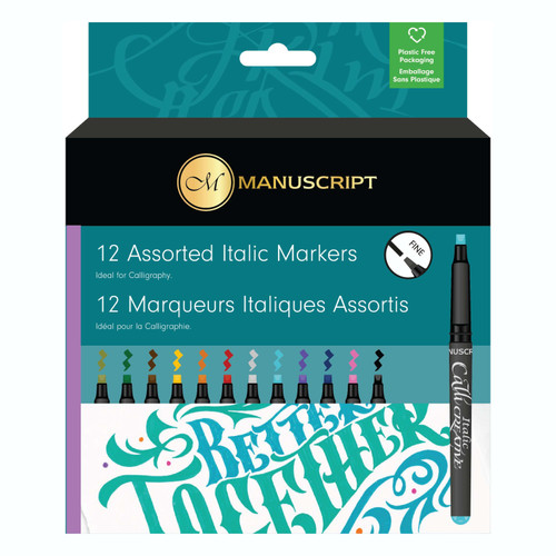 Manuscript Callicreative Italic Markers 12/Pkg-Assorted Colors, Fine Tip 5A0025SC-1G8JV - 5020180665115