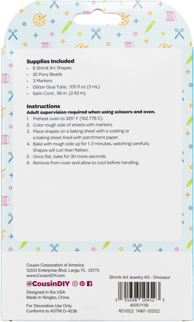 6 Pack - CousinDIY Shrink Art Kit-Dinosaur - 40001156