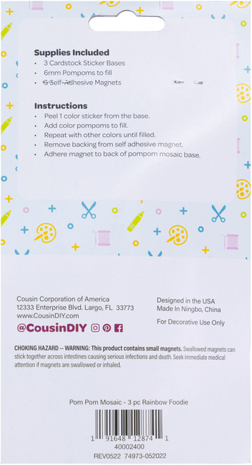 6 Pack - CousinDIY Pom-Pom Mosaic Kit 3/Pkg-Food - 40002400