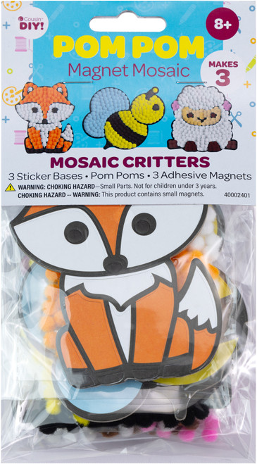 6 Pack - CousinDIY Pom-Pom Mosaic Kit 3/Pkg-Critters - 40002401 - 191648128758