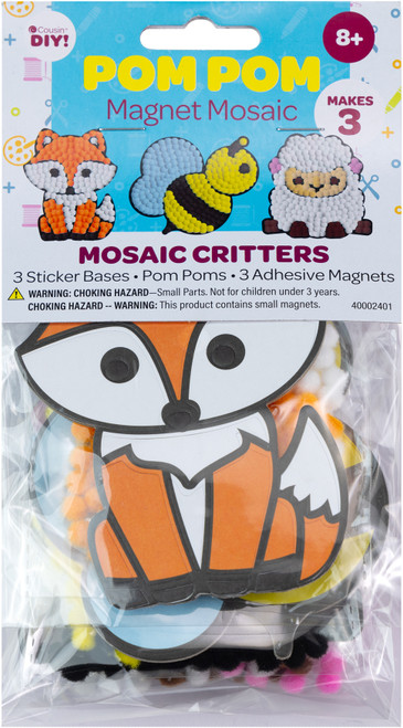 6 Pack CousinDIY Pom-Pom Mosaic Kit 3/Pkg-Critters 40002401 - 191648128758