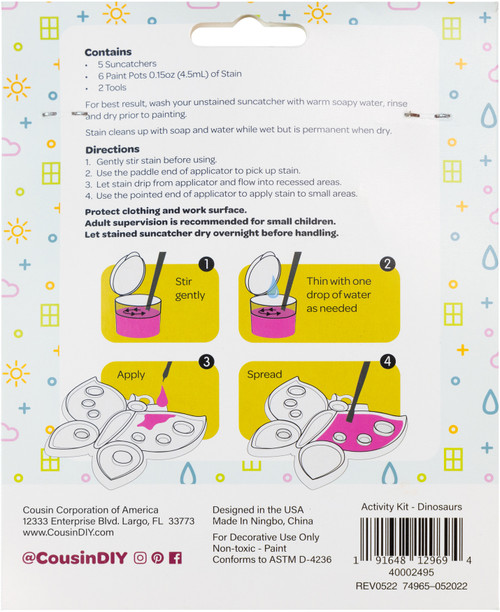 CousinDIY Suncatcher Kit-Dinosaur, Makes 5 - 40002495