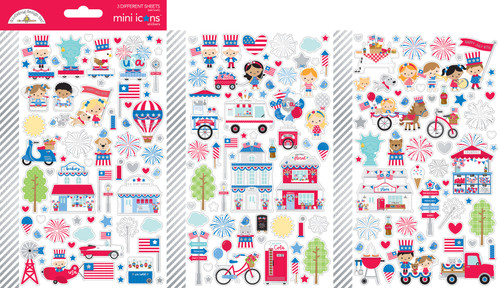 3 Pack Doodlebug Mini Cardstock Stickers-Icons, Hometown USA 5A0026VC-1G98S - 842715085138