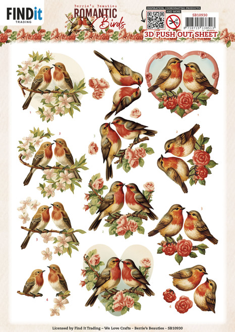10 Pack Find It Trading Berries Beauties Push Out Sheet-Romantic Robin, Romantic Birds 5A00274W-1G9GL - 8718715138513