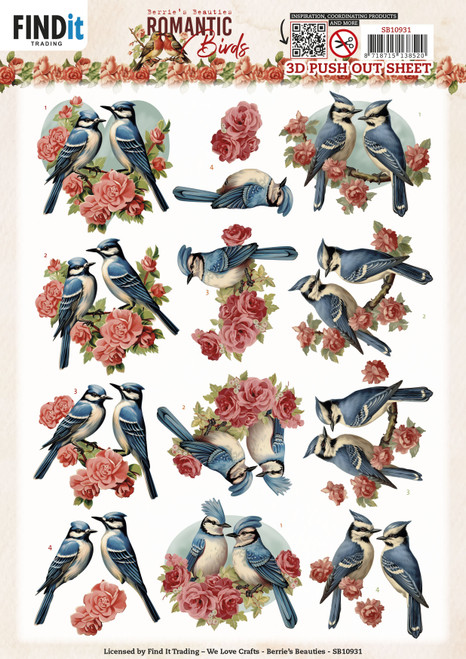10 Pack Find It Trading Berries Beauties Push Out Sheet-Romantic Blue Jay, Romantic Birds 5A00274X-1G9GR - 8718715138520