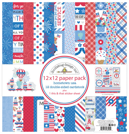 Doodlebug Double-Sided Paper Pack 12"X12" 12/Pkg-Hometown USA 5A0026W1-1G996 - 842715085459