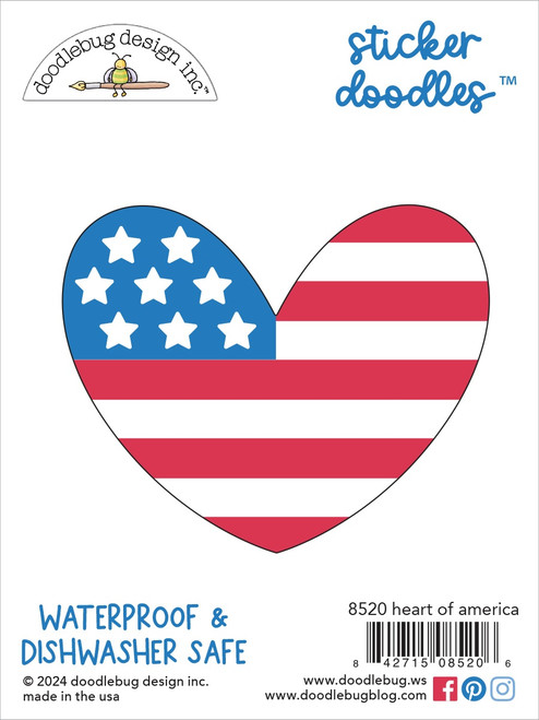 Doodlebug Water Bottle Sticker Doodles-Heart Of America, Hometown USA - 5A0026VP-1G99F - 842715085206