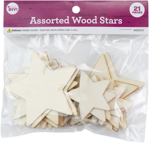CousinDIY Unfinished Wood Stars 21/Pkg-Assorted - 40002332 - 191648127904