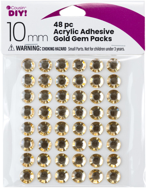 12 Pack CousinDIY Acrylic Adhesive Gems 10mm-Gold GEMS10MM-3340 - 191648149609