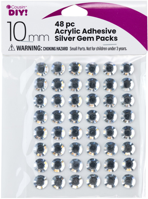 12 Pack - CousinDIY Acrylic Adhesive Gems 10mm-Silver - GEMS10MM-3342 - 191648149623