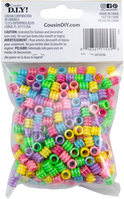 6 Pack Cousin Fun Pack Acrylic Large Hole Tube Beads 400/Pkg-Assorted Colors 34734146