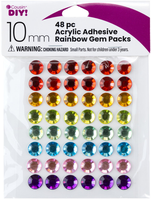 12 Pack CousinDIY Acrylic Adhesive Gems 10mm-Rainbow A50026P9-3338 - 191648149586