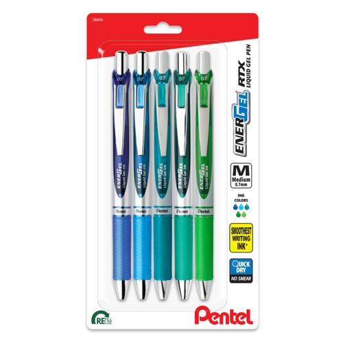 Pentel EnerGel RTX Retractable Liquid Gel Pens 0.7mm 5/Pkg-Left Brain Expressions 5A00279K-1G9KD - 072512288665