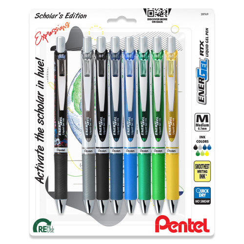 Pentel EnerGel RTX Retractable Liquid Gel Pens 0.7mm 8/Pkg-Scholar Expressions - 5A00279F-1G9KB - 072512287699