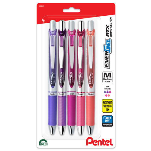 Pentel EnerGel RTX Retractable Liquid Gel Pens 0.7mm 5/Pkg-Passion Expressions 5A00279K-1G9KG - 072512288696