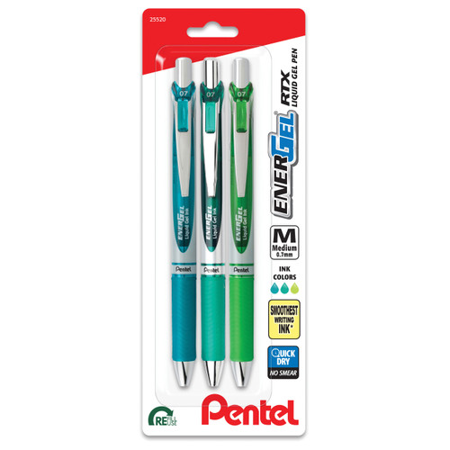 Pentel EnerGel RTX Retractable Liquid Gel Pens 0.7mm 3/Pkg-Chill Expressions 5A00279J-1G9KQ - 072512287903