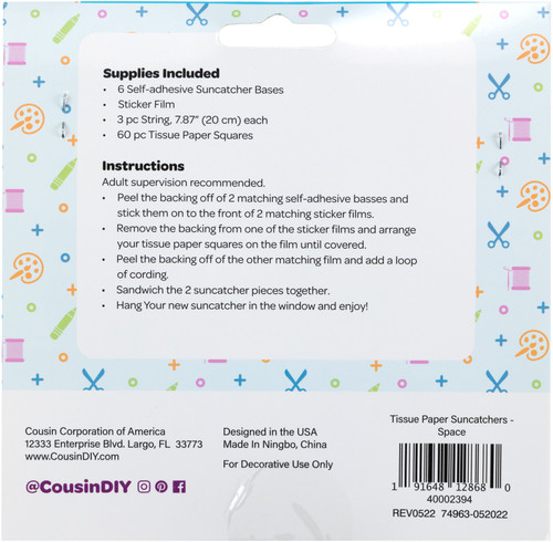 6 Pack CousinDIY Tissue Suncatcher Kit-Space, Makes 3 40002394