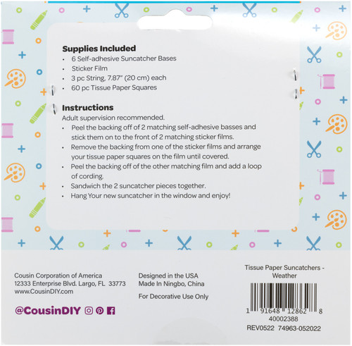 6 Pack - CousinDIY Tissue Suncatcher Kit-Weather, Makes 3 - 40002388 6 Pack - CousinDIY Tissue Suncatcher Kit-Weather, Makes 3 - 40002388