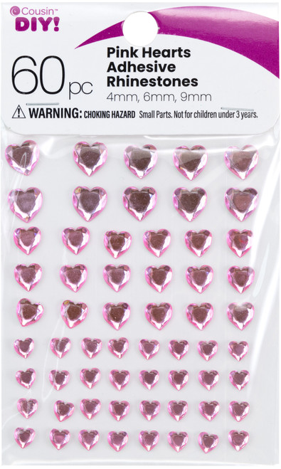 12 Pack CousinDIY Adhesive Rhinestones 60/Pkg-Pink Heart CCRHINES-3346 - 191648149661