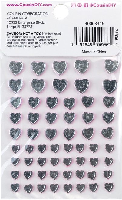 12 Pack CousinDIY Adhesive Rhinestones 60/Pkg-Pink Heart CCRHINES-3346