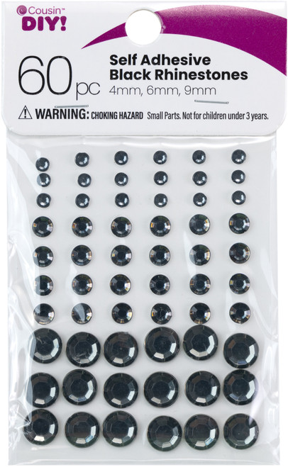 12 Pack CousinDIY Adhesive Rhinestones 60/Pkg-Black CCRHINES-3347 - 191648149678