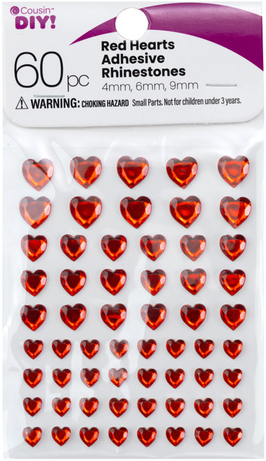 CousinDIY Adhesive Rhinestones 60/Pkg-Red Heart CCRHINES-3345 - 191648149654