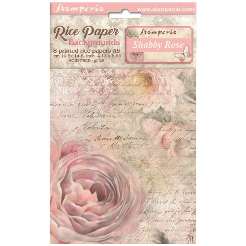Stamperia Assorted Rice Paper Backgrounds A6 8/Sheets-Shabby Rose 5A00254D-1G83P - 5993110034858