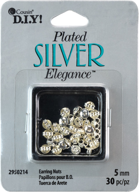 3 Pack Cousin Plated Silver Elegance Metal Findings-Earring Nuts 5mm 30/Pkg A50026M7-0214 - 016321078994