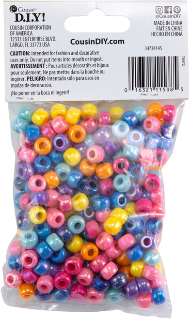 Cousin Fun Pack Acrylic Large Hole Barrel Beads 280/Pkg-Assorted Colors 34734145