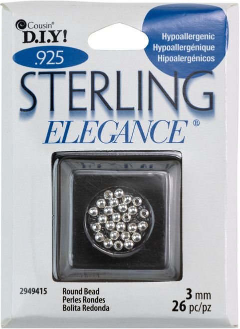 3 Pack Cousin Sterling Elegance Genuine 925 Silver Beads & Findings-Round Beads 3mm 34/Pkg A50026P3-15 - 016321486331