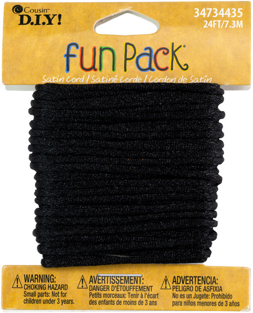 3 Pack Cousin Fun Pack Satin Rattail Cord 8yd-Black 34734435 - 016321190184