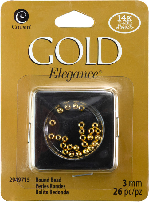 Cousin 14k Plated Gold Elegance Beads & Findings-Round Beads 3mm 26/Pkg 2949715 - 016321505322