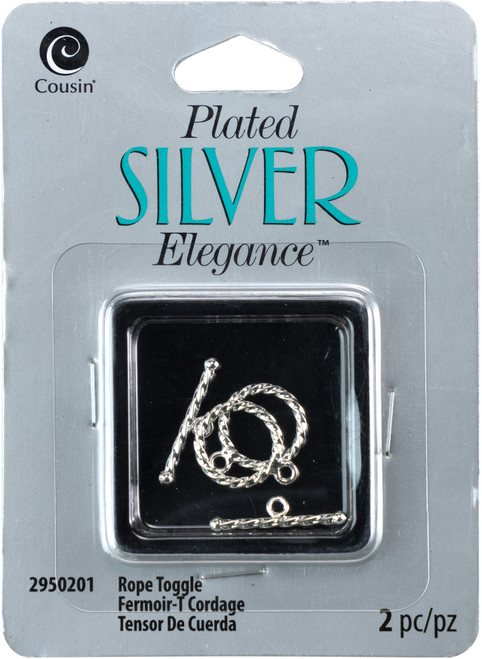 Cousin Plated Silver Elegance Metal Findings-Rope Toggles 20mm 2/Pkg A50026N4-0201 - 016321078888