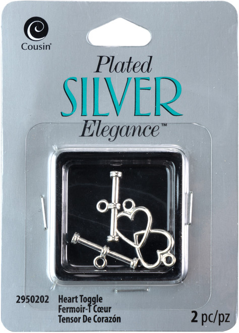 Cousin Plated Silver Elegance Metal Findings-Heart Toggles 15mm 2/Pkg A50026NS-0202 - 016321078895