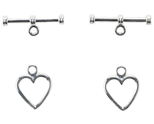 CousinDIY Plated Silver Elegance Metal Findings-Heart Toggles 15mm 2/Pkg - 5A002F6J-0202
