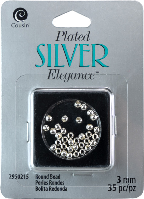 Cousin Plated Silver Elegance Metal Findings-Round Beads 3mm 35/Pkg A50026L8-0215 - 016321079007