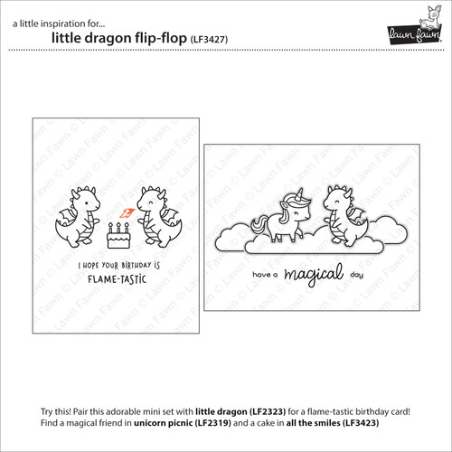 3 Pack Lawn Fawn Clear Stamps 3"X2"-Little Dragon Flip-Flop 5A00287Q-1GB7P