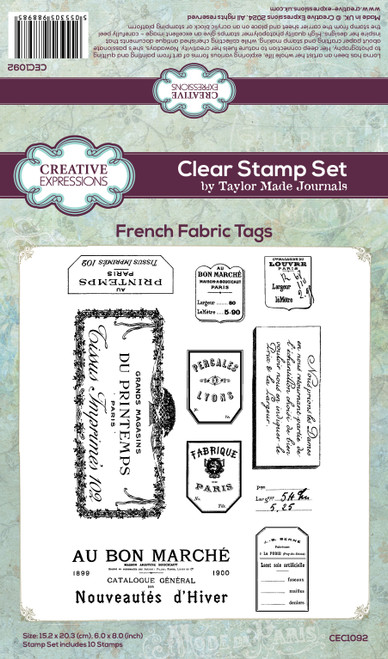 Creative Expressions Taylor Made Journals Clear Stamp 6"X8"-French Fabric Tags 5A0025MH-1G8D8 - 5055305988985