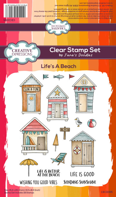 Creative Expressions Jane's Doodles Clear Stamp 6"X8"-Life's A Beach 5A0025MC-1G8DB - 5055305989487