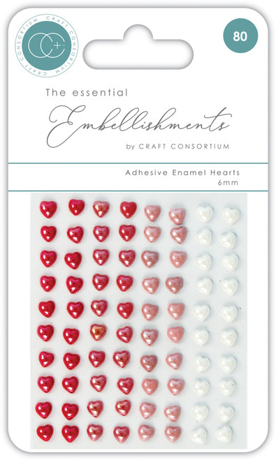 Craft Consortium Adhesive Enamel Hearts 80/Pkg-Assorted Colors - 5A00285N-1GB6B - 5060921932113