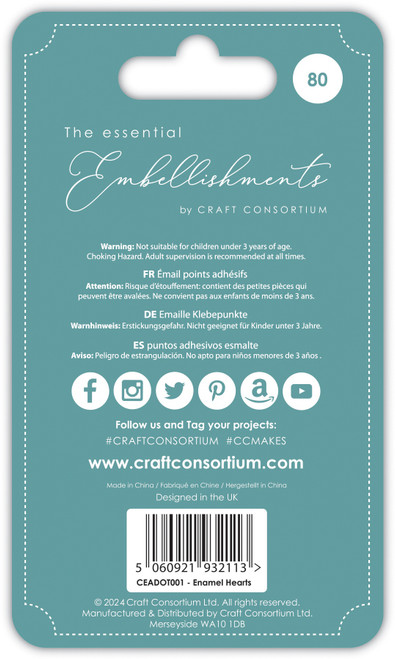 Craft Consortium Adhesive Enamel Hearts 80/Pkg-Assorted Colors - 5A00285N-1GB6B
