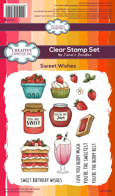 Creative Expressions Jane's Doodles Clear Stamp 6"X8"-Sweet Wishes 5A0025MG-1G8DR - 5055305989494